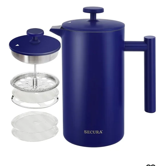 Secura French Press Stainless Steel Blue Coffee Maker - Picture 1 of 10